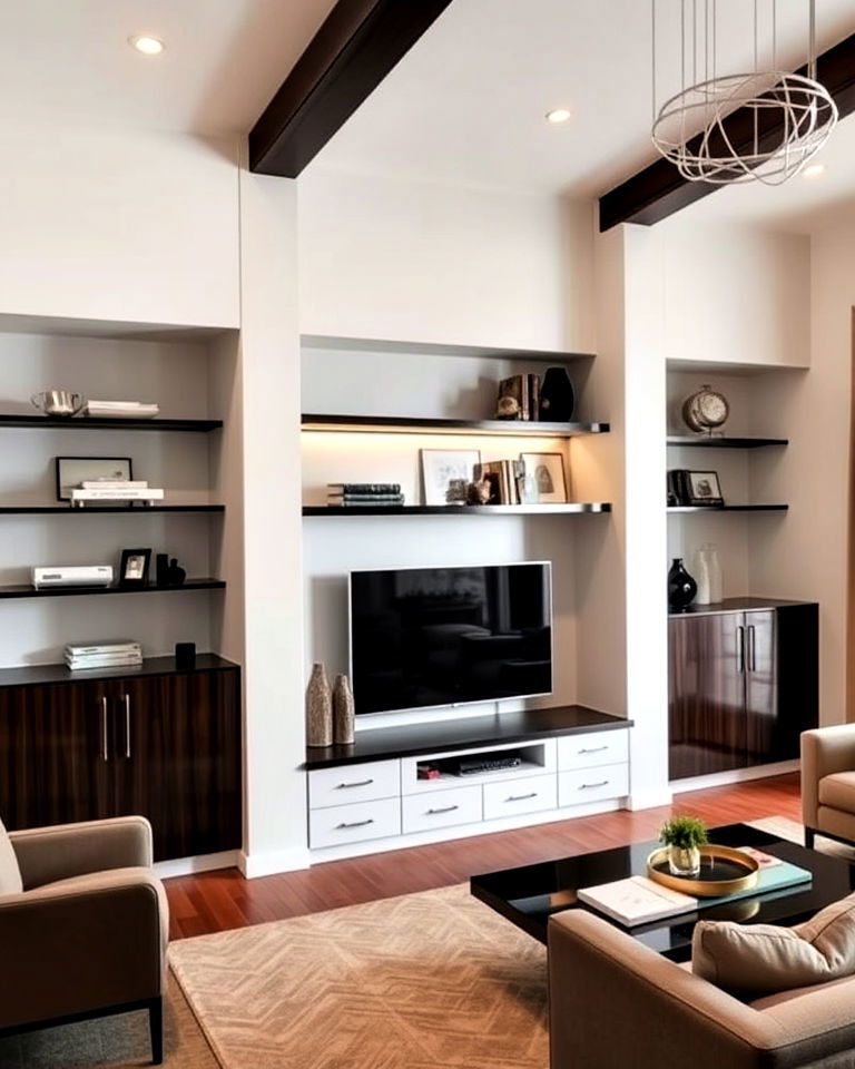 streamlined built ins for living room