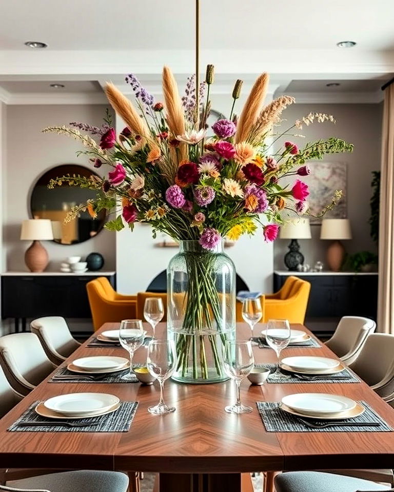 striking centerpiece eclectic dining room