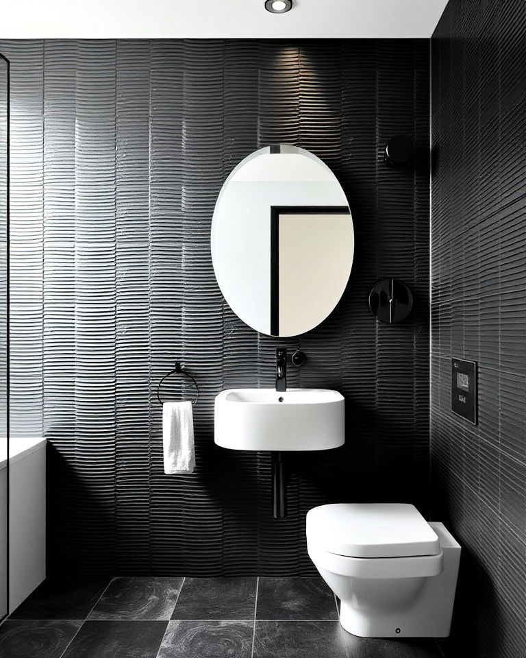 striking textured black tiled bathroom walls