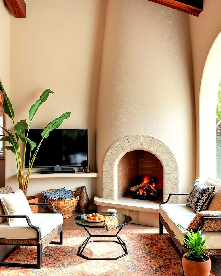 stucco corner fireplace to maximize your living space