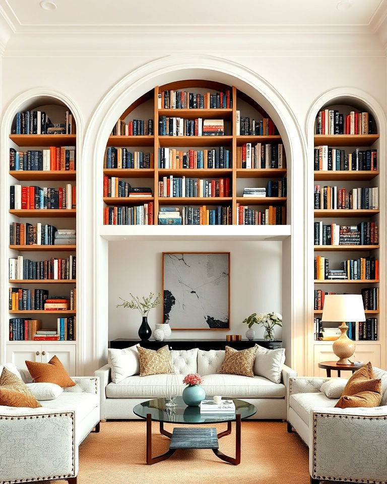 stunning archway bookshelves