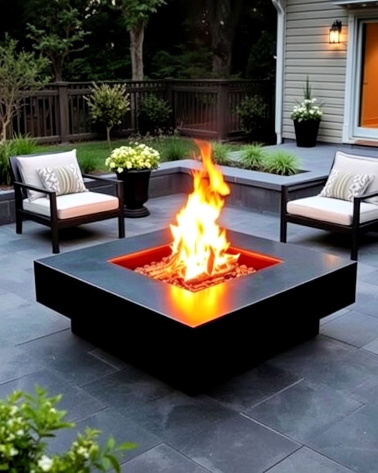 stunning black concrete fire pit