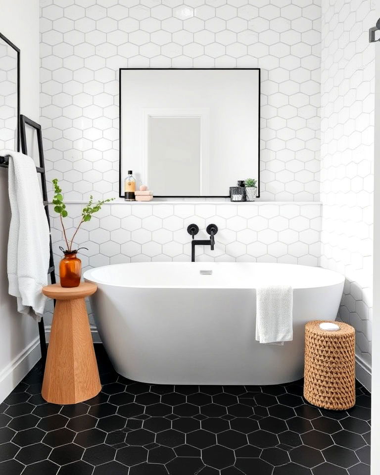 stunning black hexagonal bathroom floor tiles