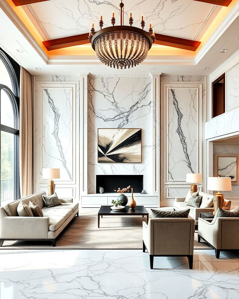 stunning bookmatched marble fireplace