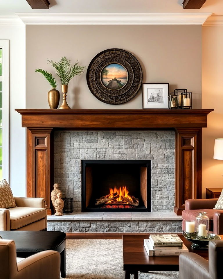 stunning gas fireplace with custom mantel