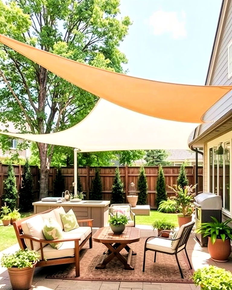 stylish and practical shade sail for a farmhouse patio