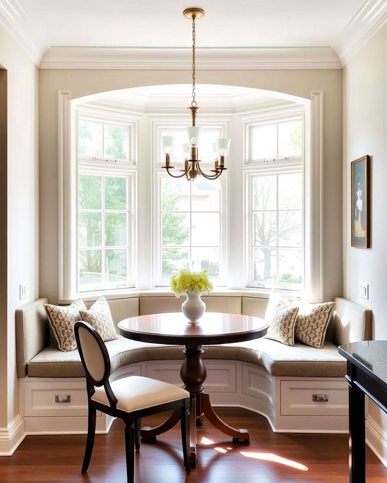 stylish banquette in a bay window