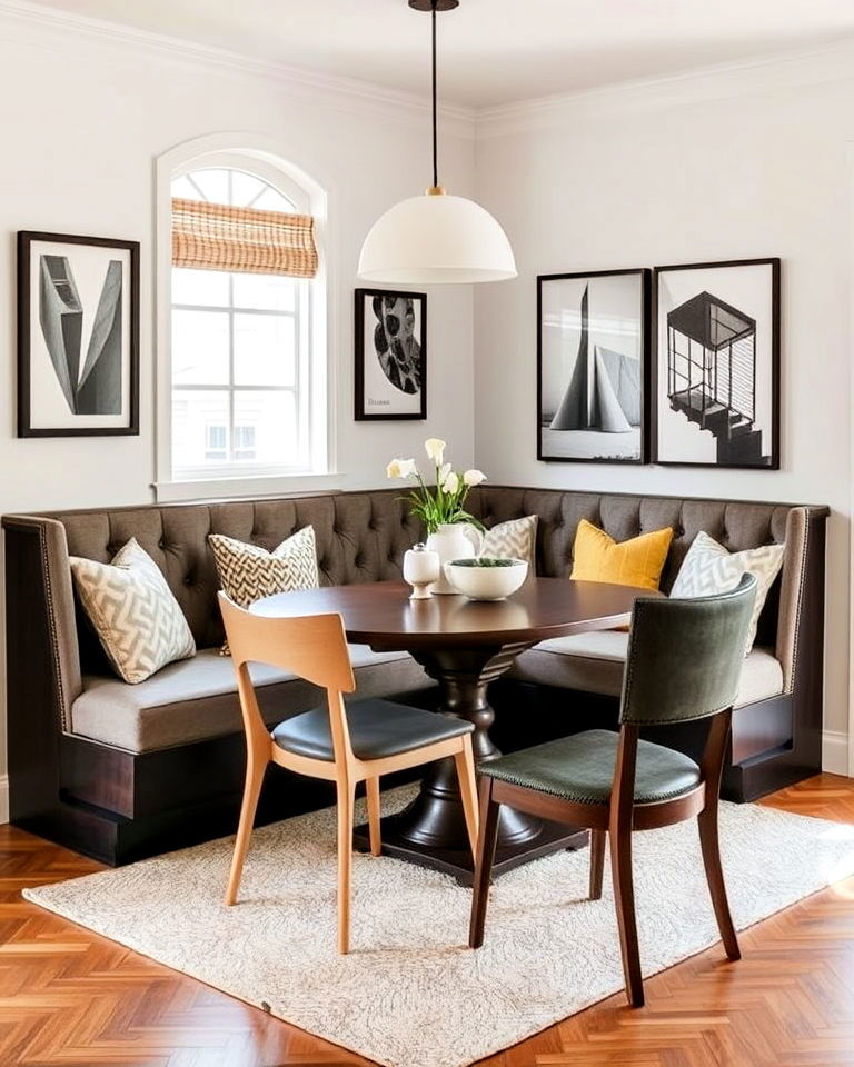 stylish banquette with a mix of chairs and benches