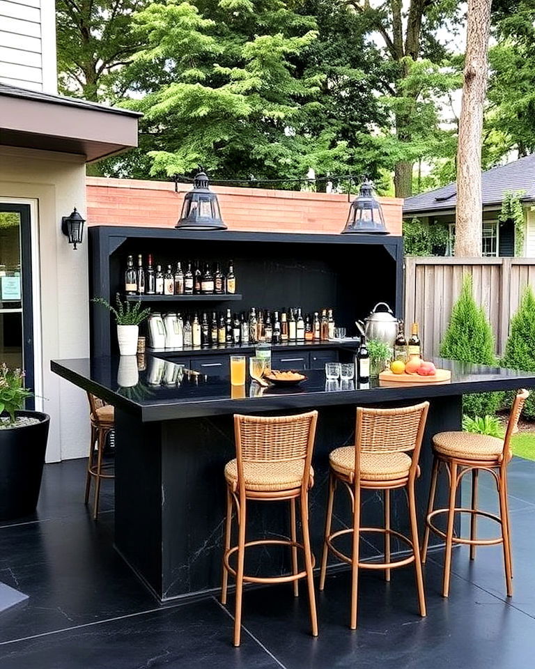 stylish black concrete outdoor bar
