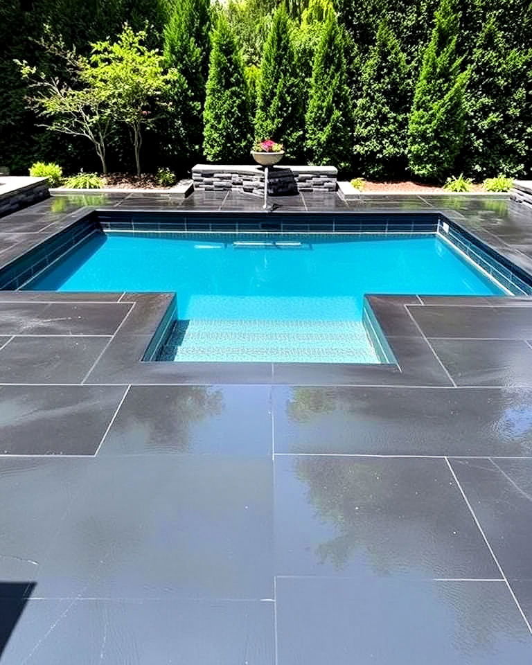 stylish black concrete pool surround