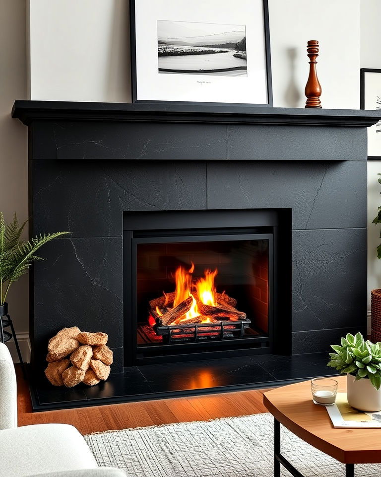 stylish black slate fireplace surround