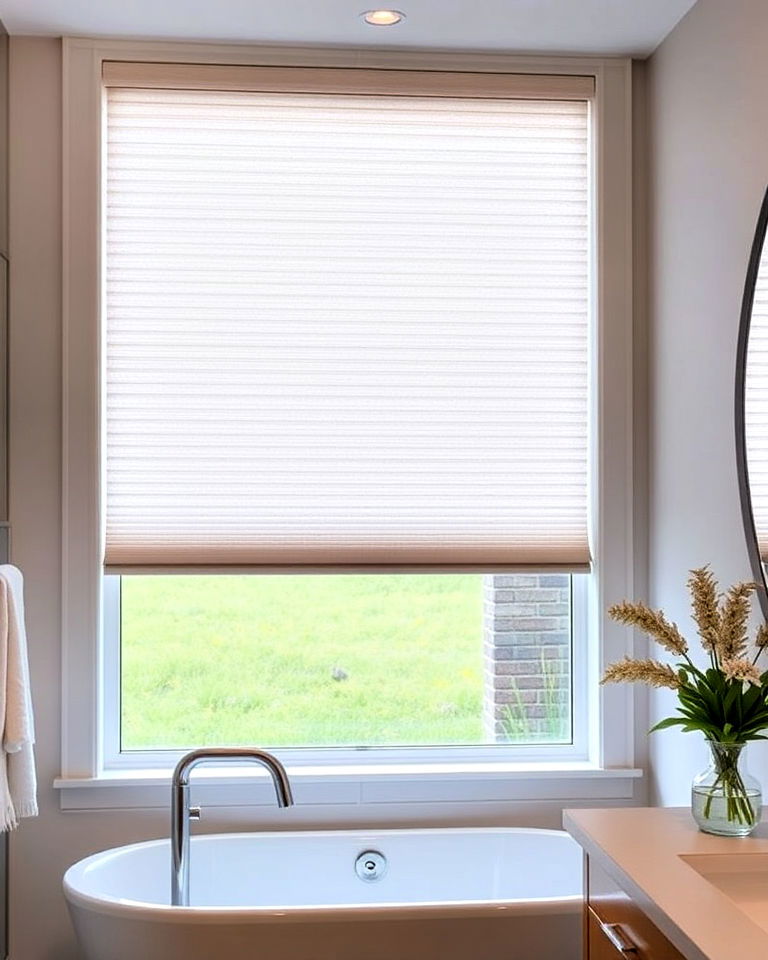 stylish cellular shades for bathroom window