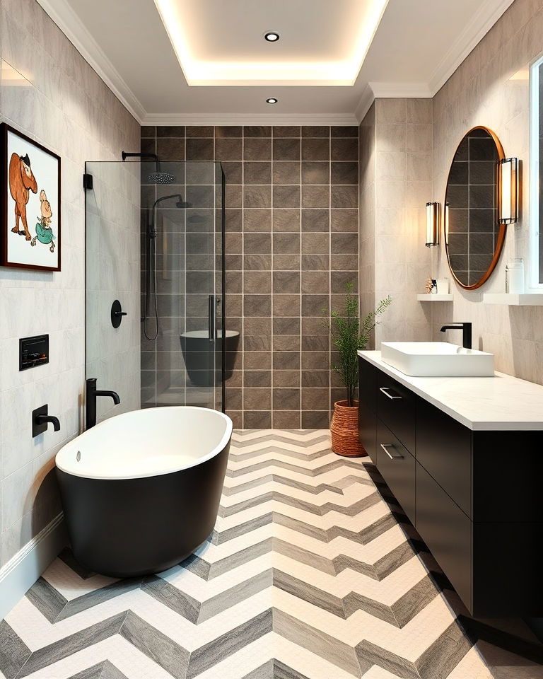 stylish chevron tile patterns bathroom