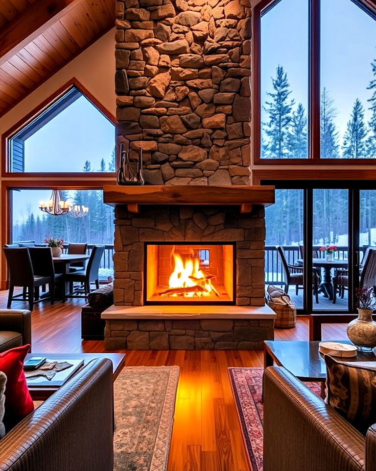 stylish double sided fireplace