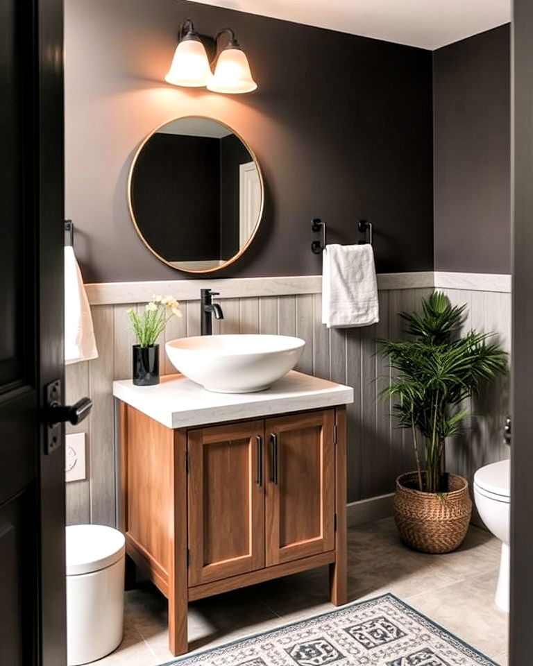 stylish freestanding vanity with vessel sink