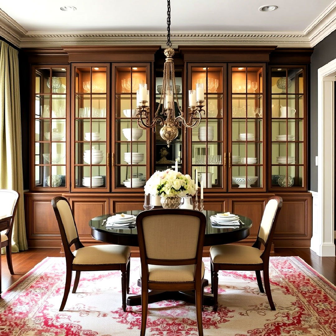 stylish glass front cabinets for formal dining room