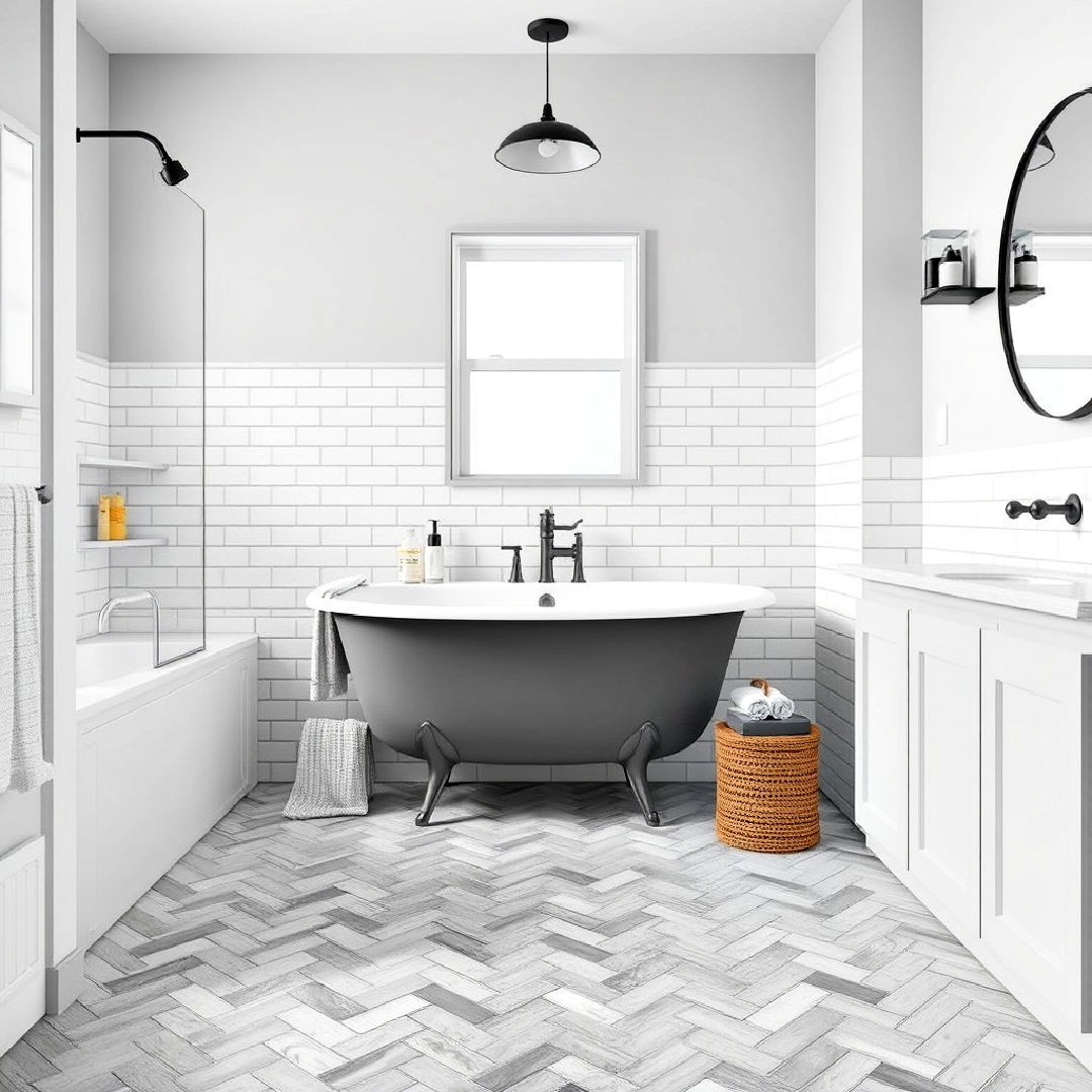 stylish grey and white herringbone tile pattern