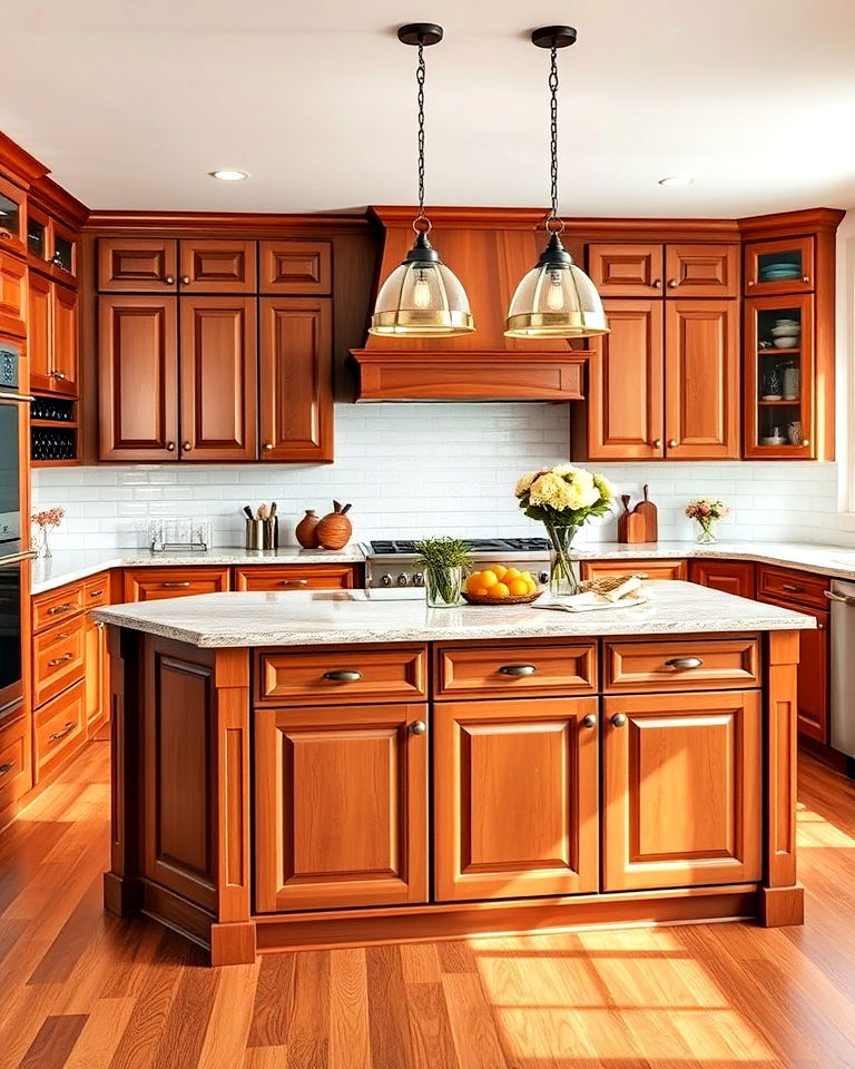 stylish kitchen island with cherry cabinets