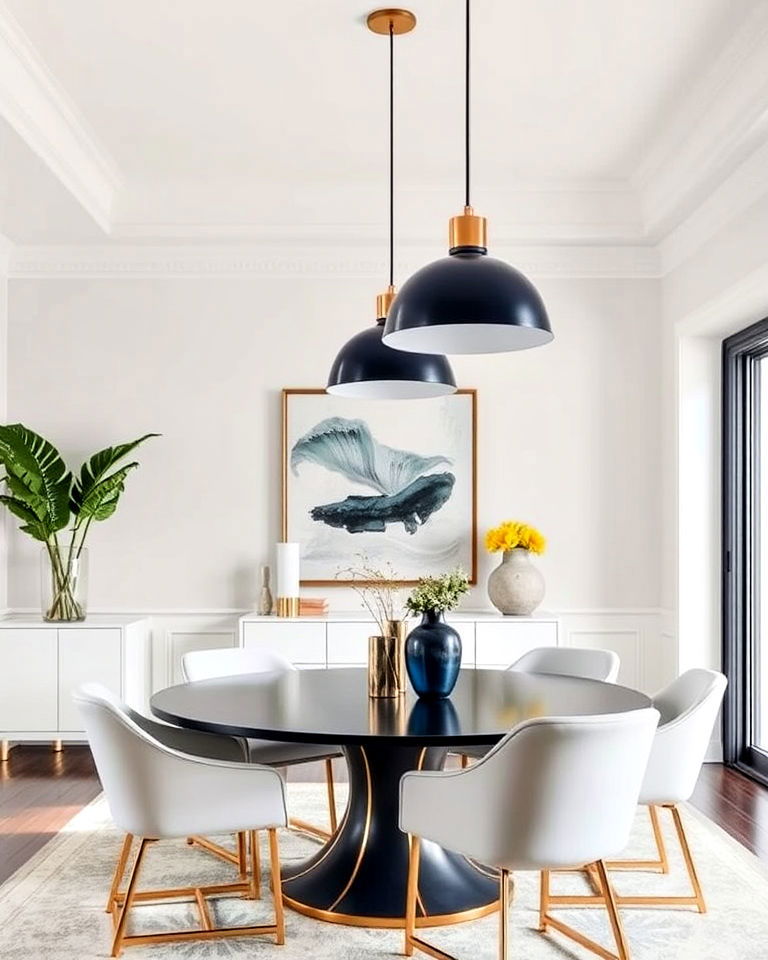 stylish navy blue pendant lighting for a dining room