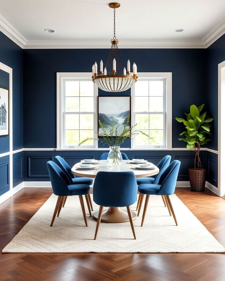 stylish navy blue wainscoting for your dining room
