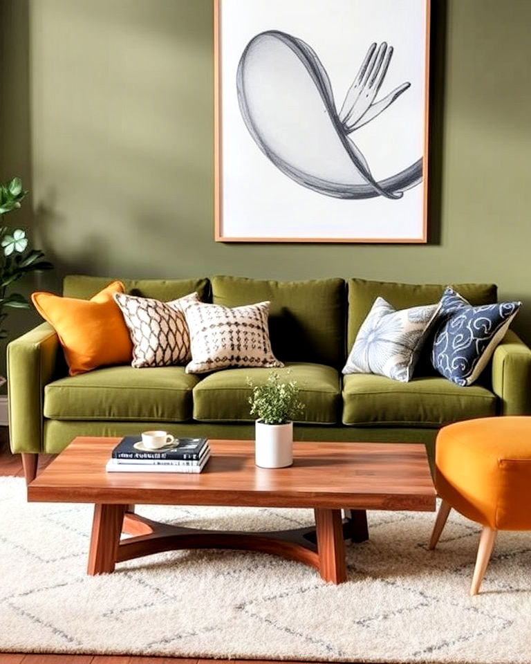 stylish olive green sofa