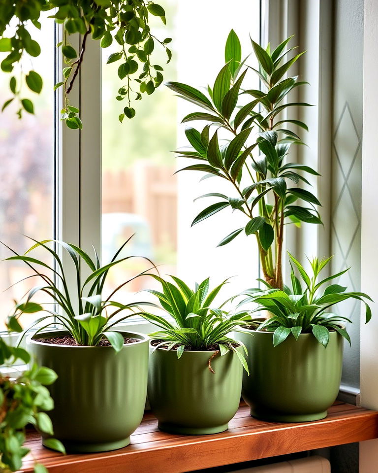 stylish olive green windowsill planter decor