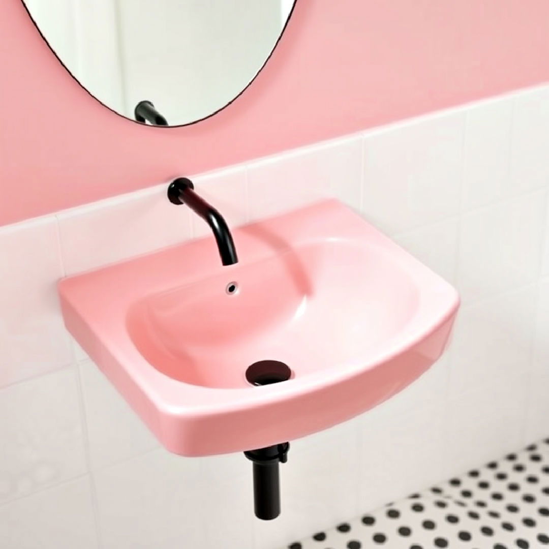 stylish pink sink with black faucet