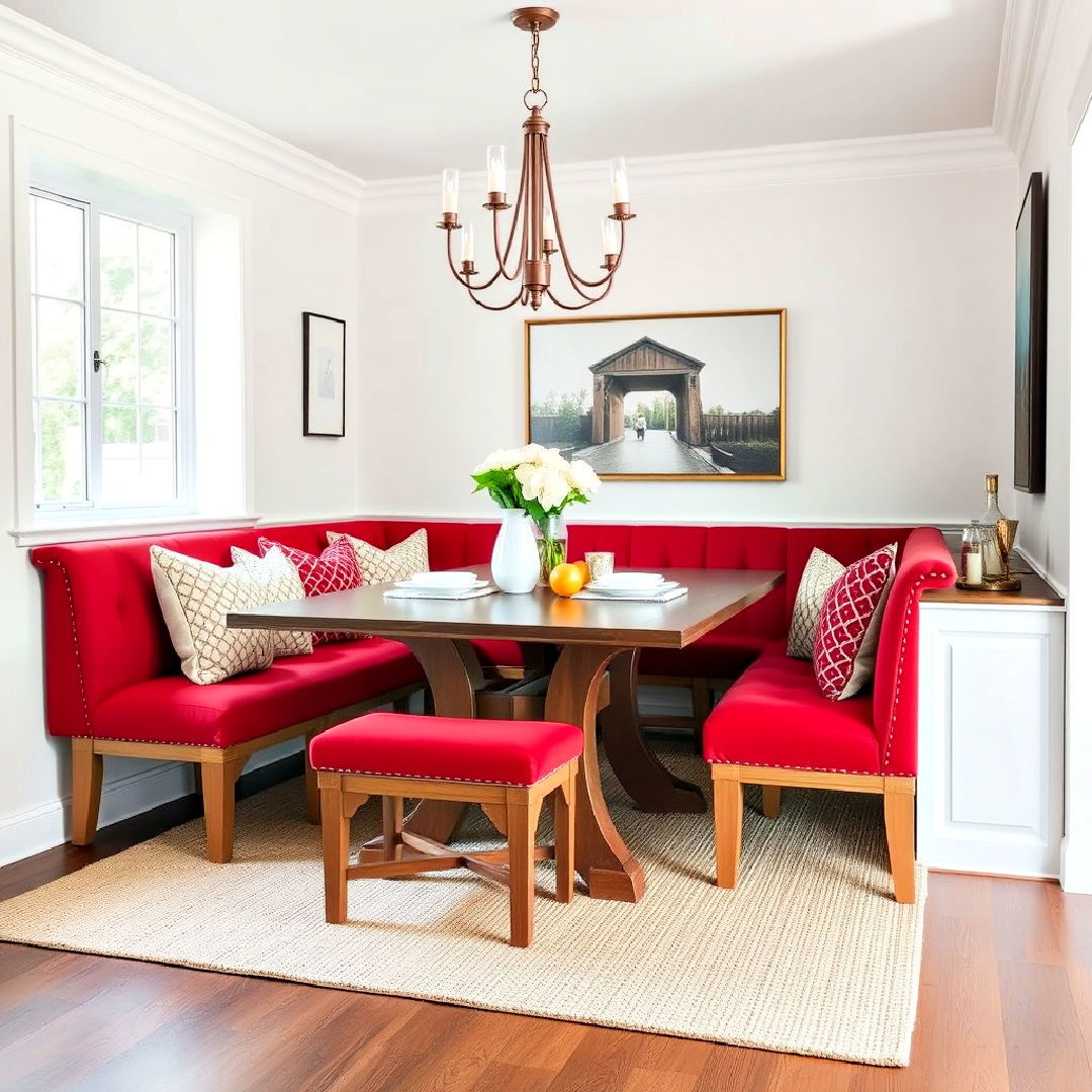 stylish red upholstered bench seating