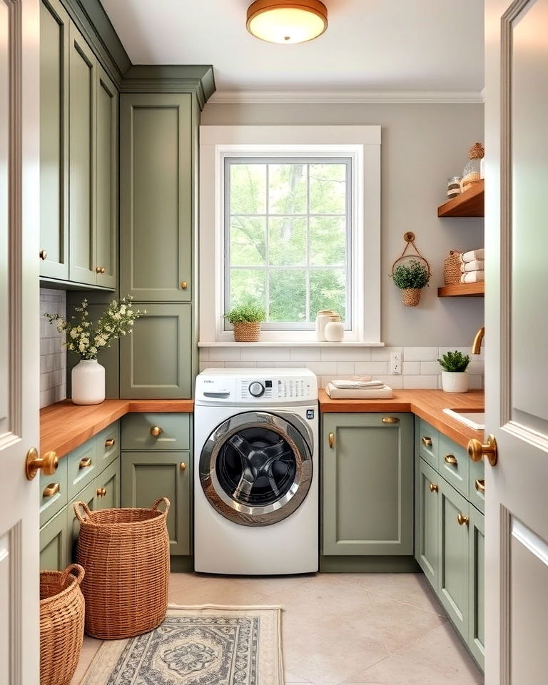 stylish sage green laundry room