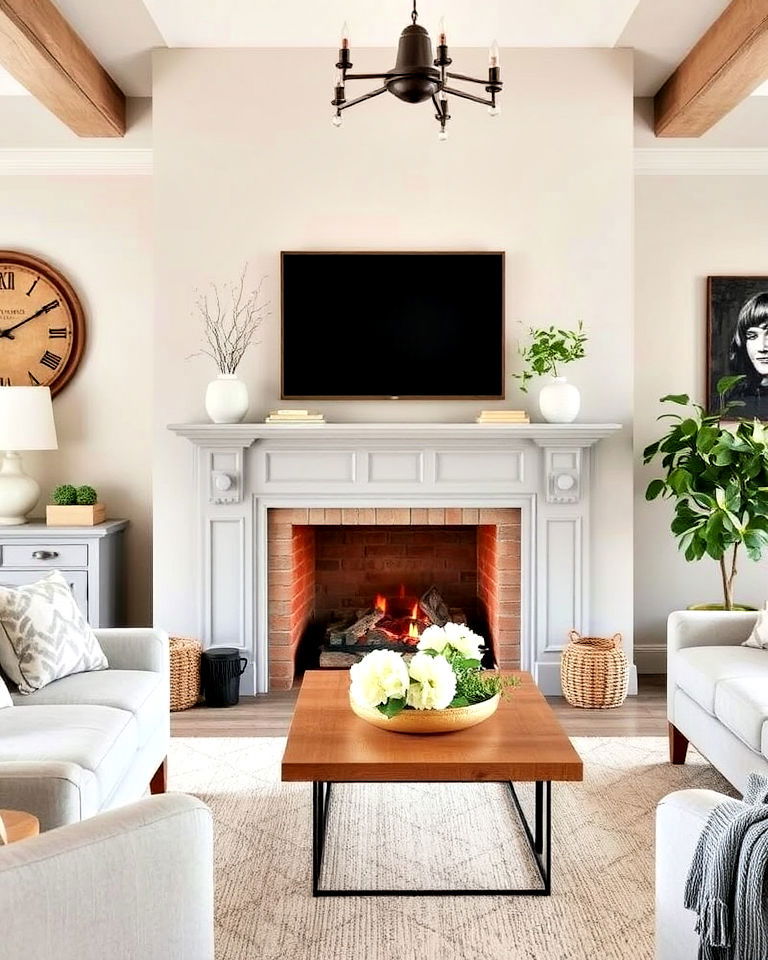 stylish soft gray painted mantel