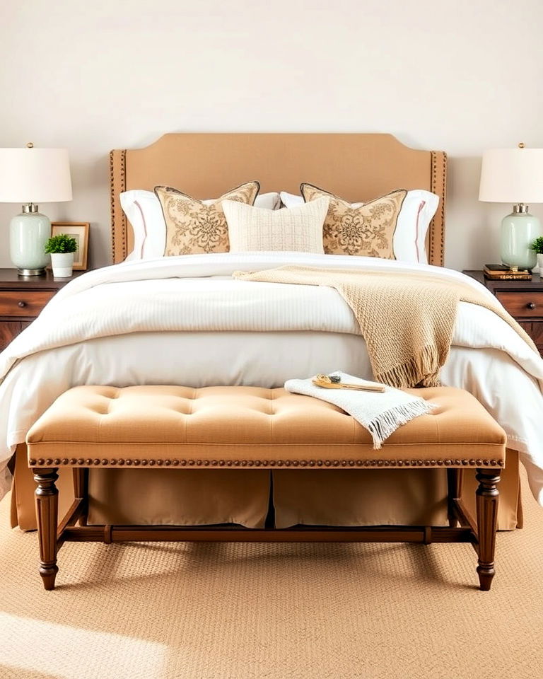 stylish tan bedroom bench