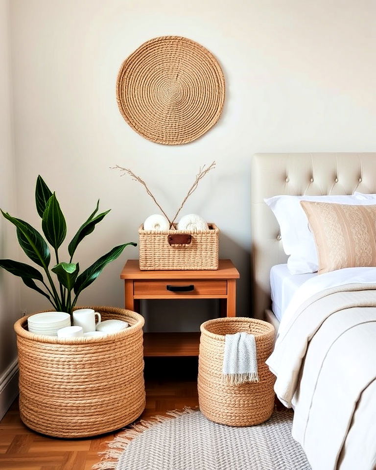 stylish tan woven baskets