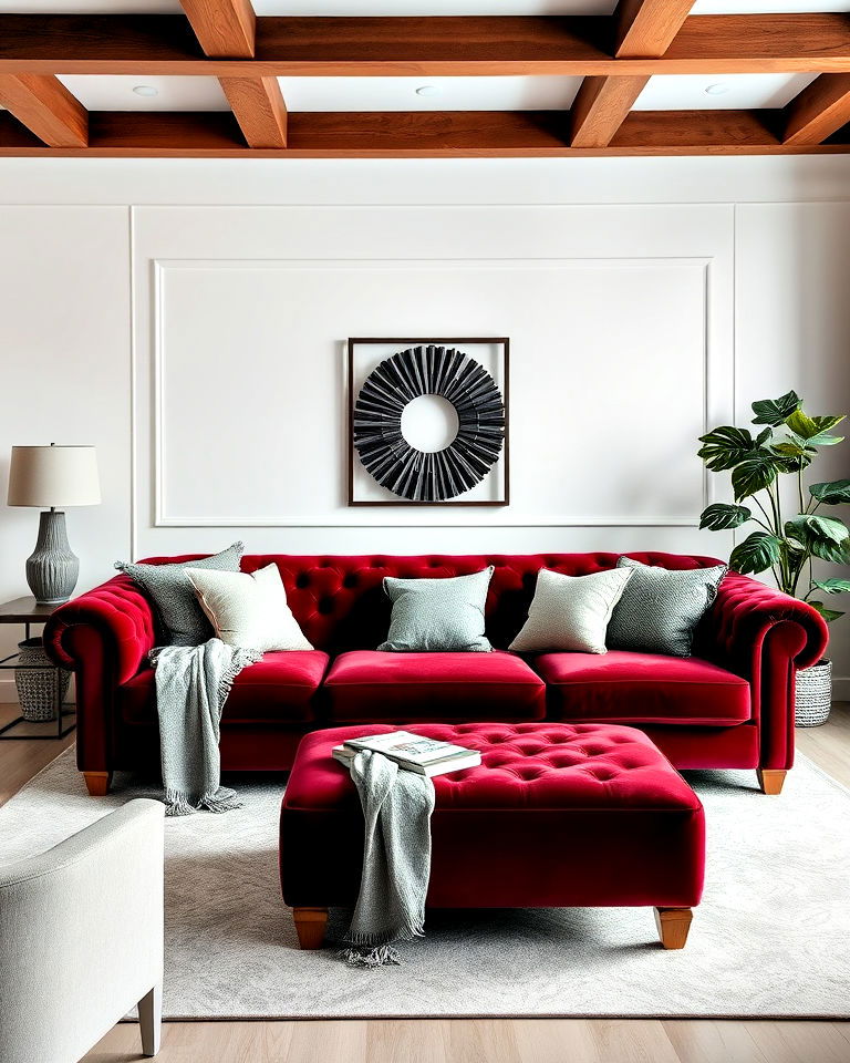 stylish velvet burgundy sofa