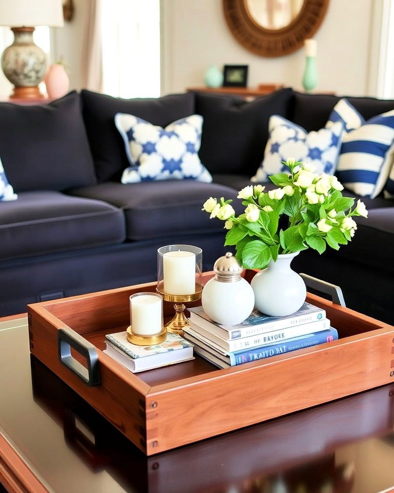 stylish wooden tray for a coffee table decor