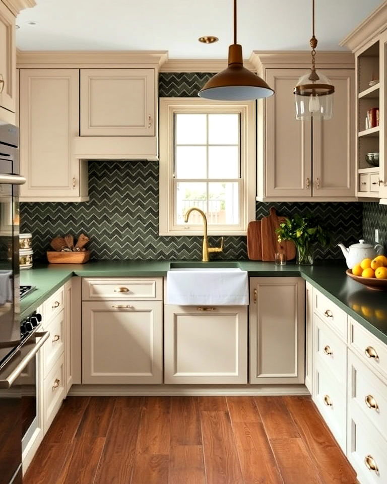 subtle olive green kitchen countertops