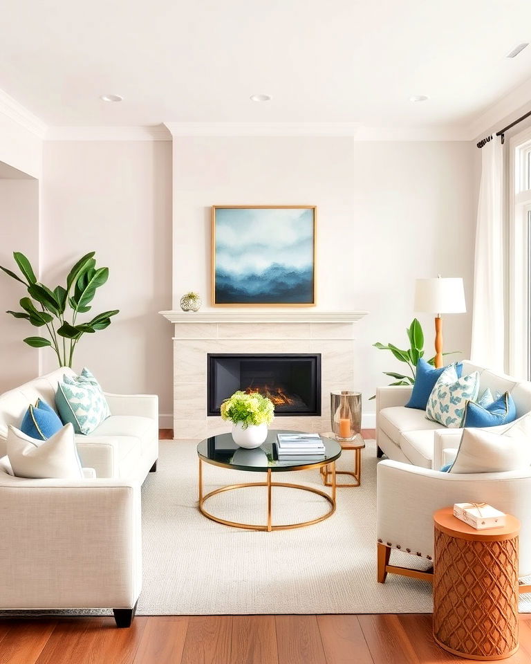 subtle pops of color for neutral living room