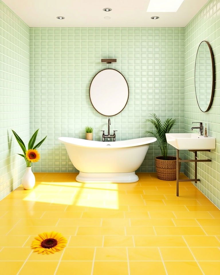 sunflower yellow floor with light green tiles