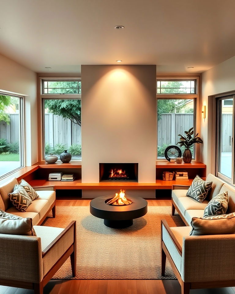 sunken fireplace in conversation pit