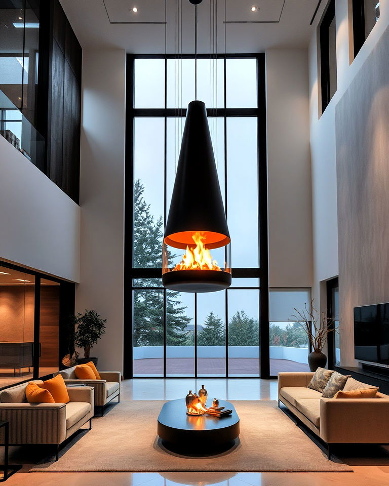 suspended fireplace for a floating effect