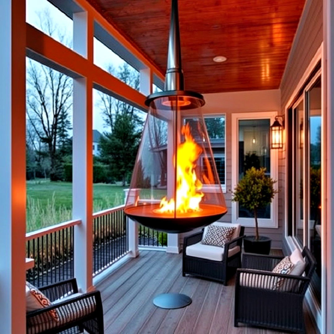 suspended porch fireplace to make a bold statement