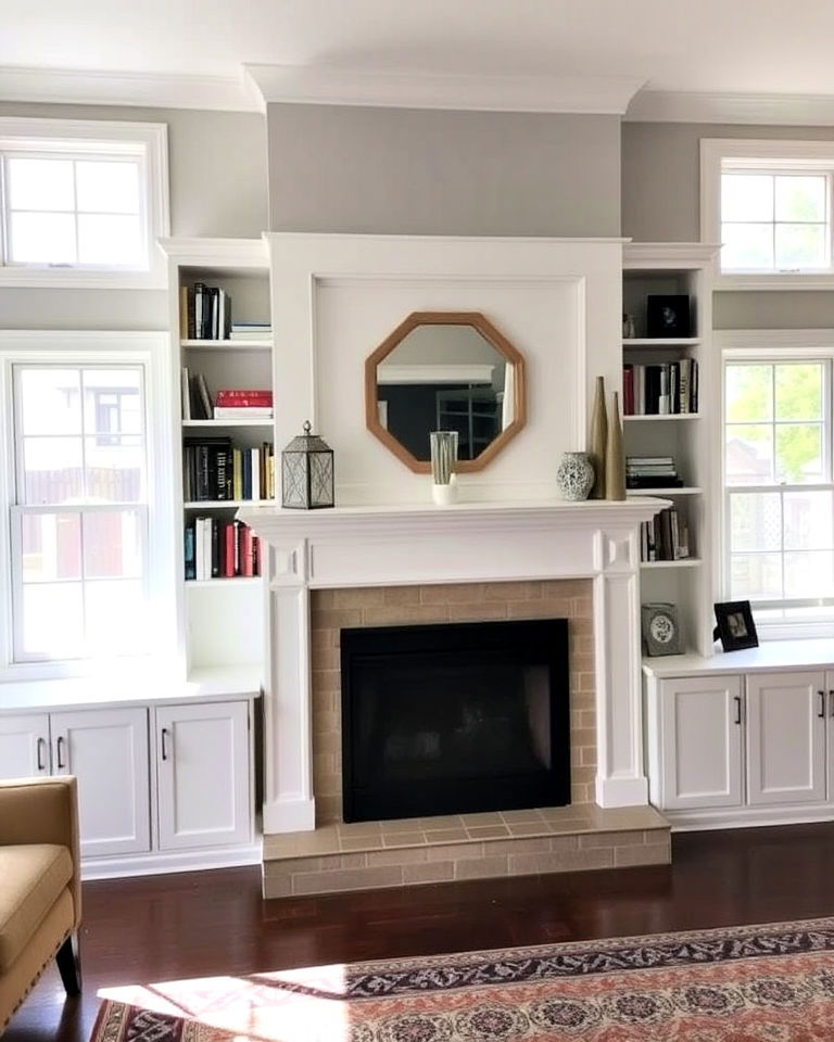 symmetrical built in shelves around your fireplace