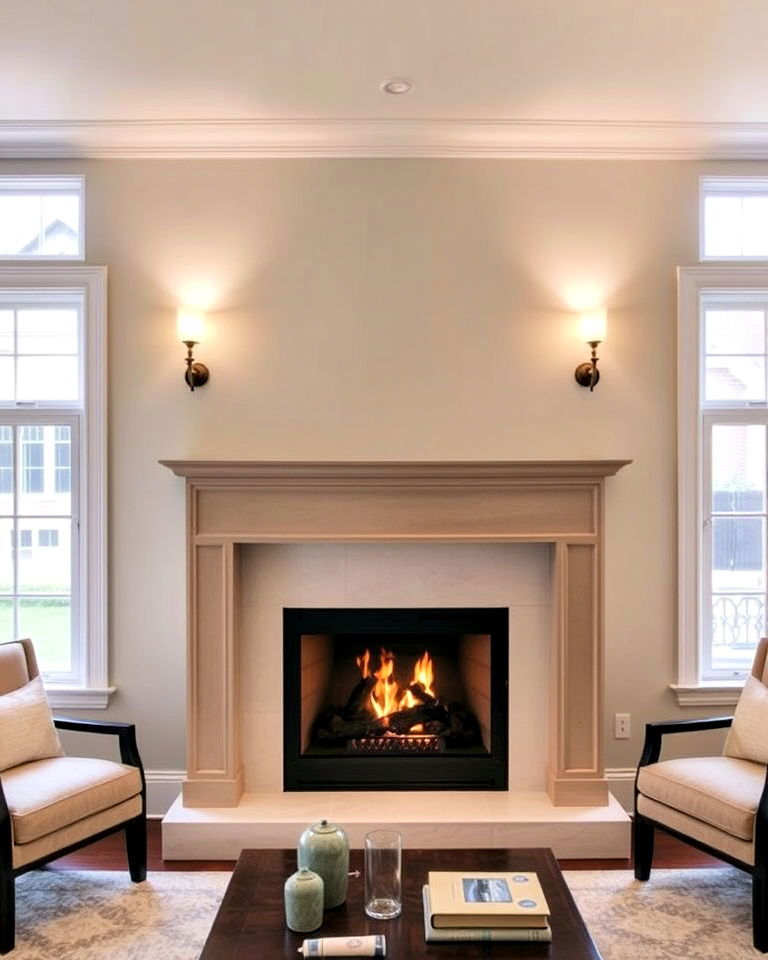 symmetrical wall sconces for the fireplace