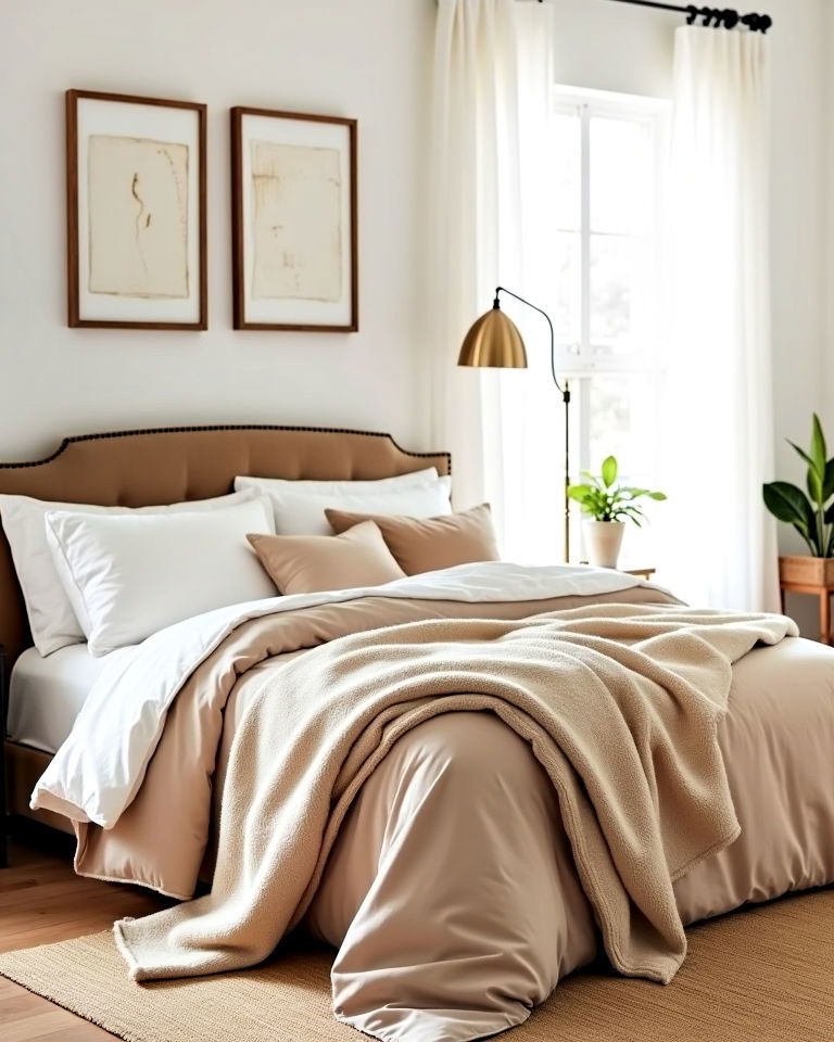 tan and white bedding idea