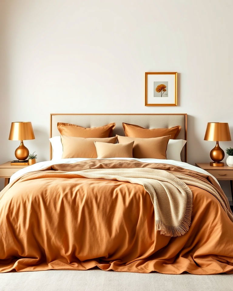 tan bedding with gold accent