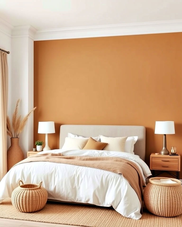 tan bedroom accent wall