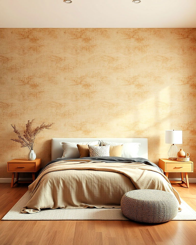 tan textured wallpaper for bedroom