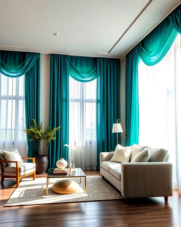 teal curtains for living room