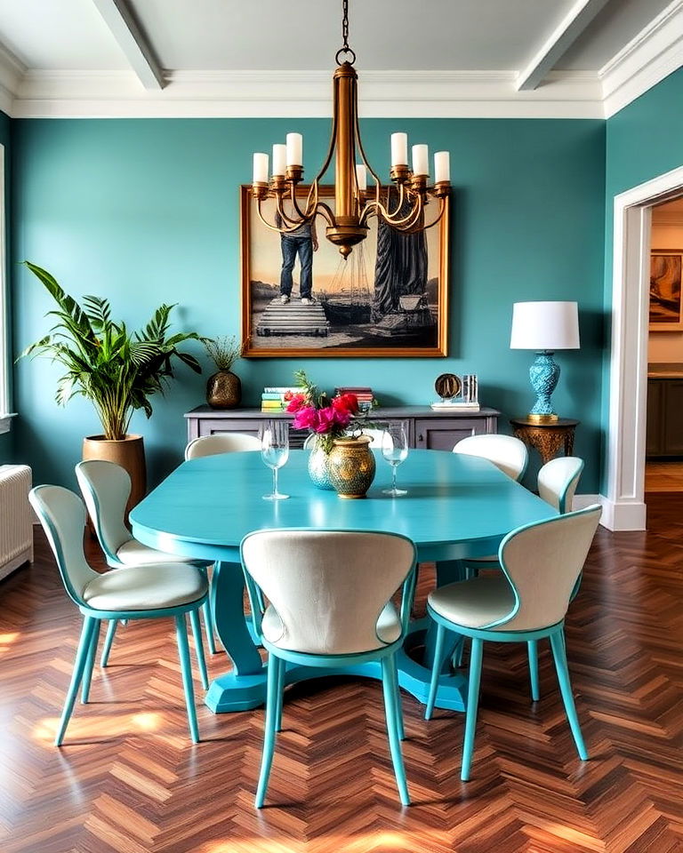 teal dining table