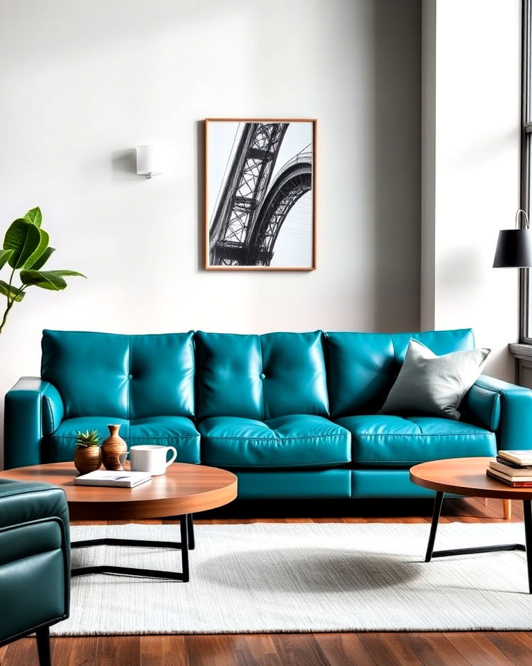 teal leather sofa