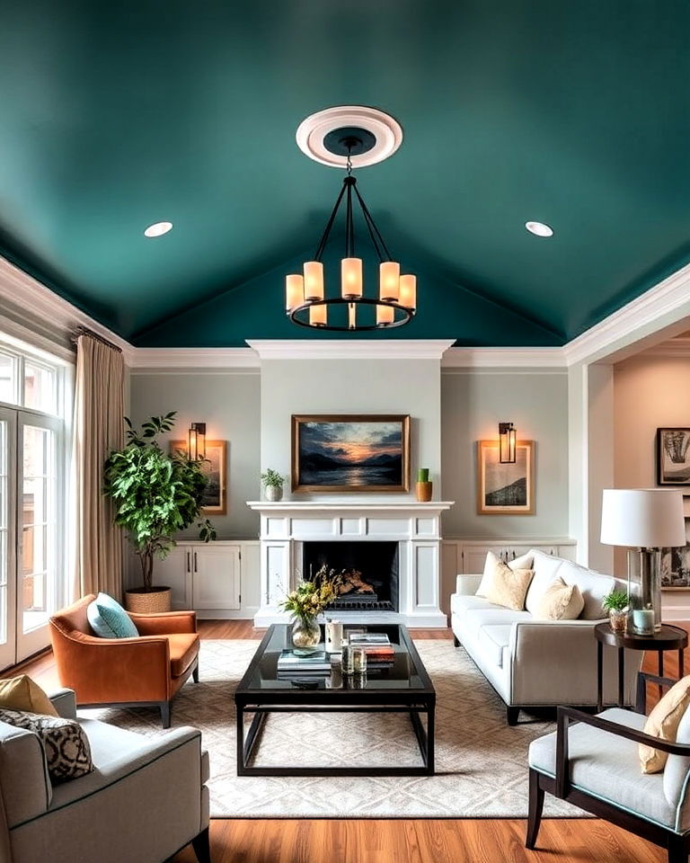 teal living room ceiling